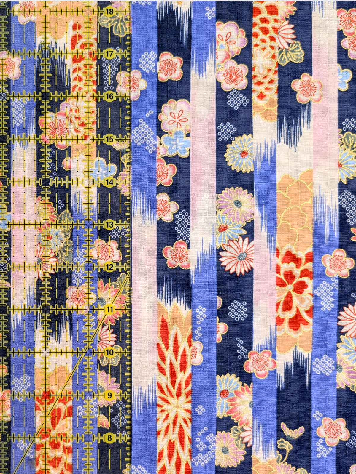 Hokkoh - Golden Wagara Stripe Cotton Dobby Fabric - Blue