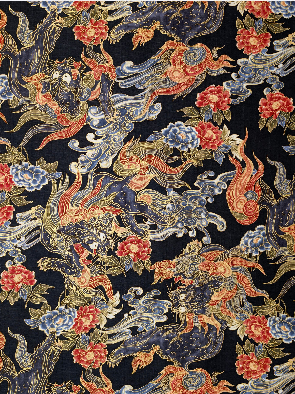 Hokkoh - Golden Komainu Cotton Dobby Fabric - Black