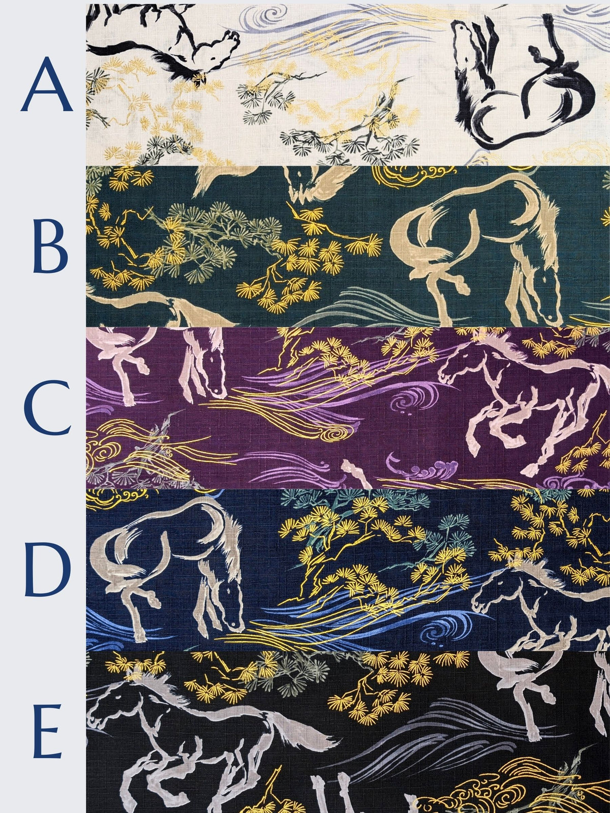 Hokkoh - Traditional Horses Cotton Dobby Fabric - Blue