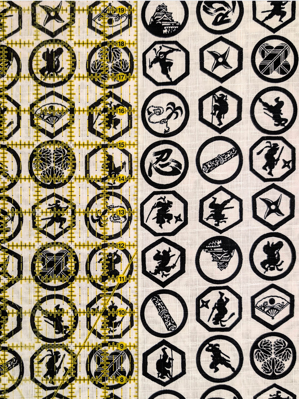 Hokkoh - Ninja Crests Cotton Dobby Fabric - White & Black