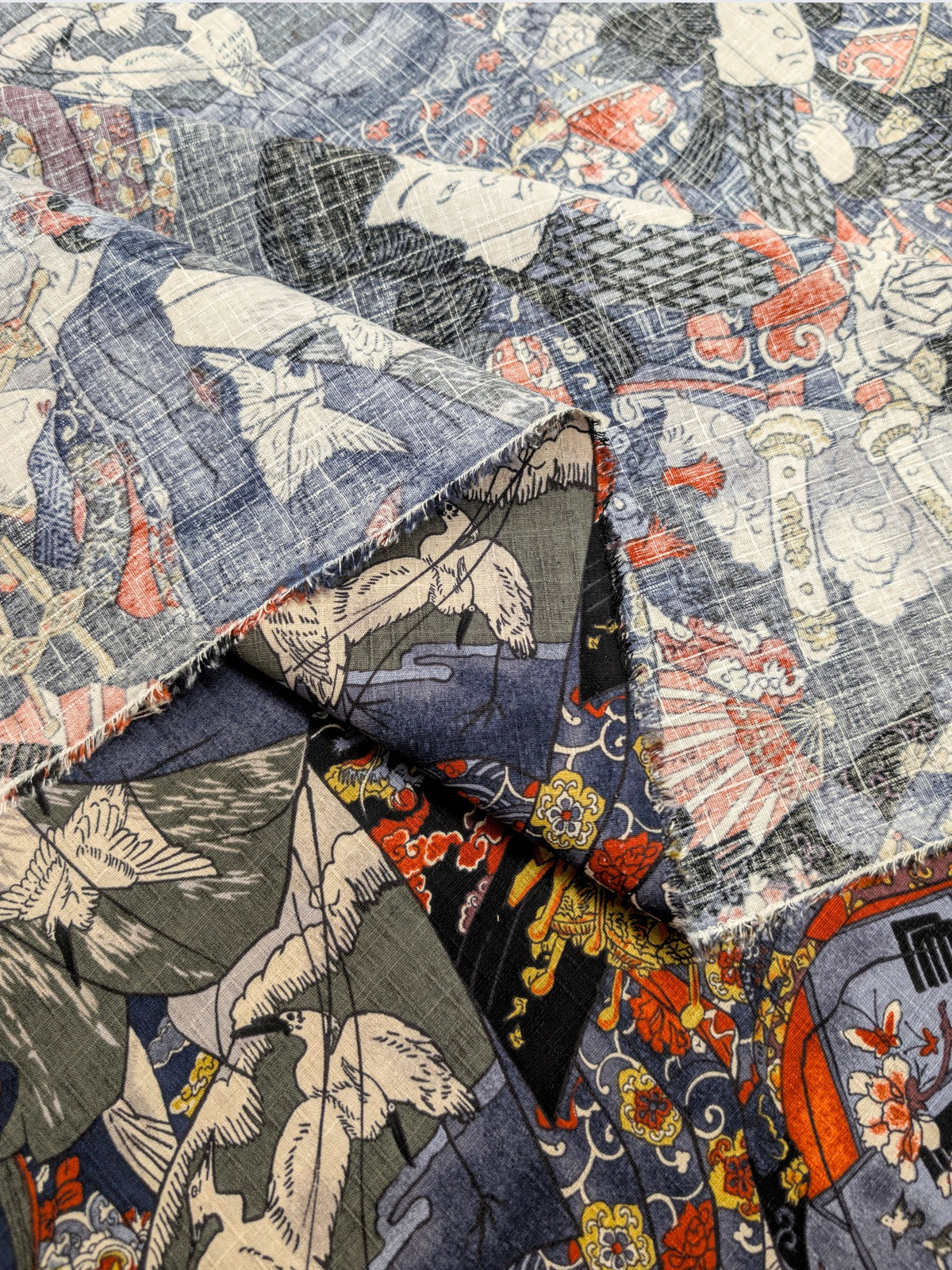 Hokkoh - Geisha & Samurai Cotton Dobby Fabric - Charcoal REMNANT