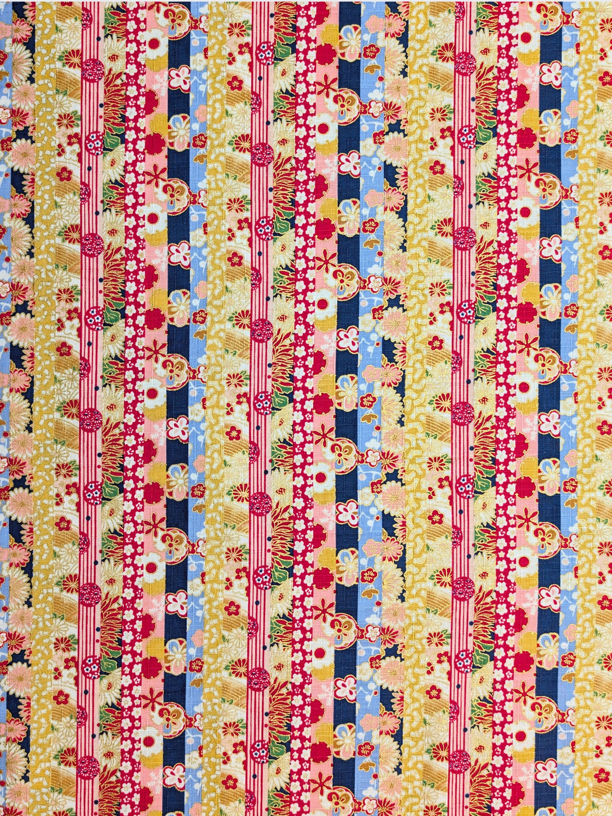 Hokkoh - Golden Floral Stripe Cotton Dobby Fabric - Blue & Yellow