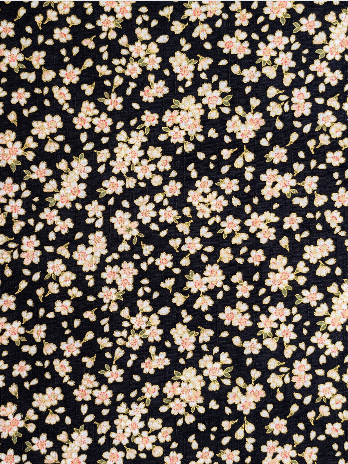 Hokkoh - Tiny Golden Cherry Blossoms Cotton Dobby Fabric - Black