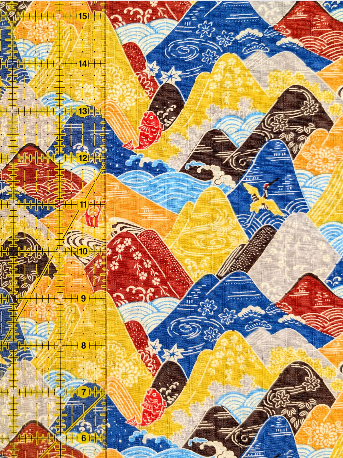 Hokkoh - Colorful Mountains Cotton Dobby Fabric - Yellow & Blue