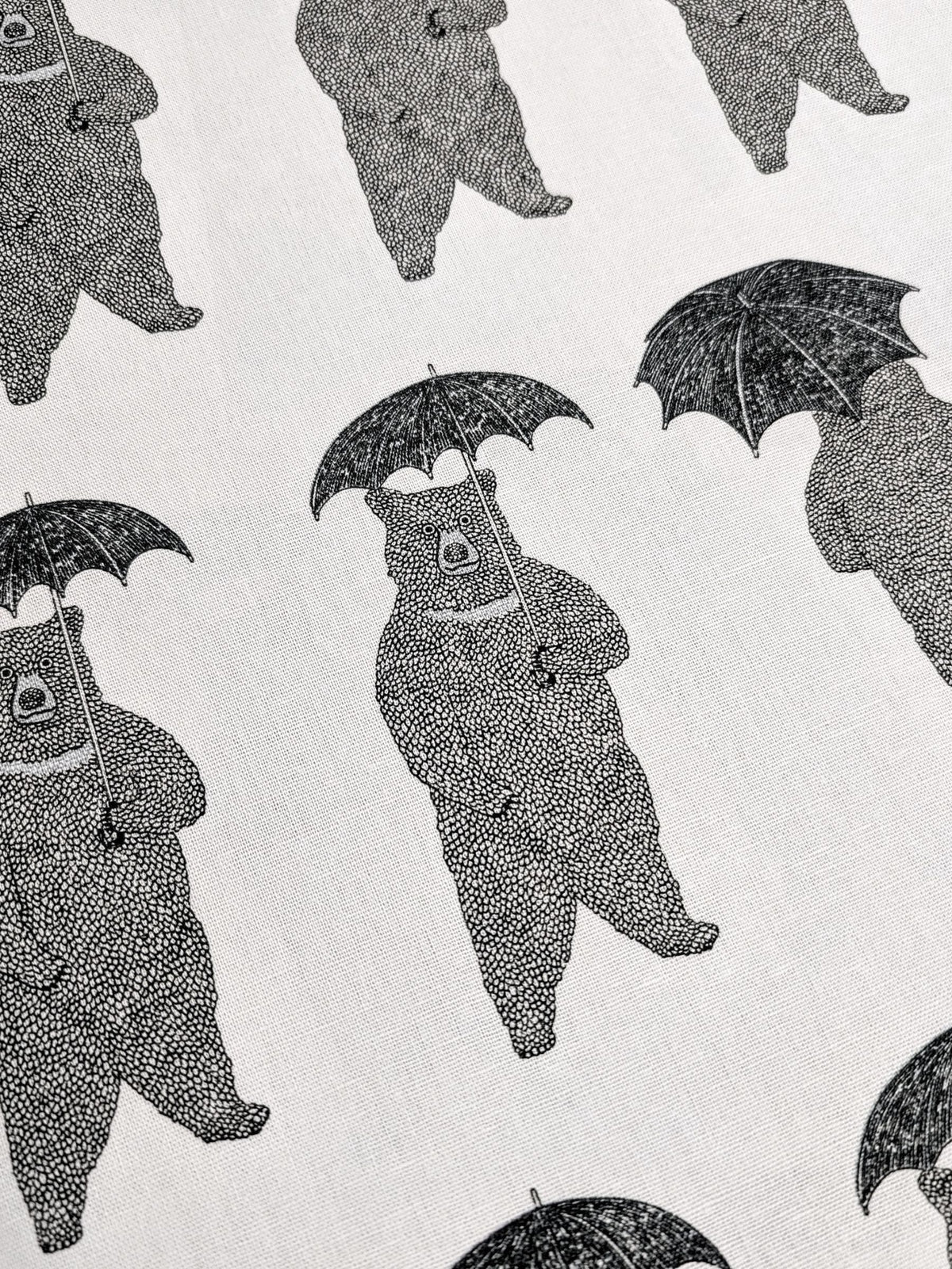 Koizumi - Bear-Able Weather Bears with Umbrellas Cotton/Linen Canvas Fabric - White Black