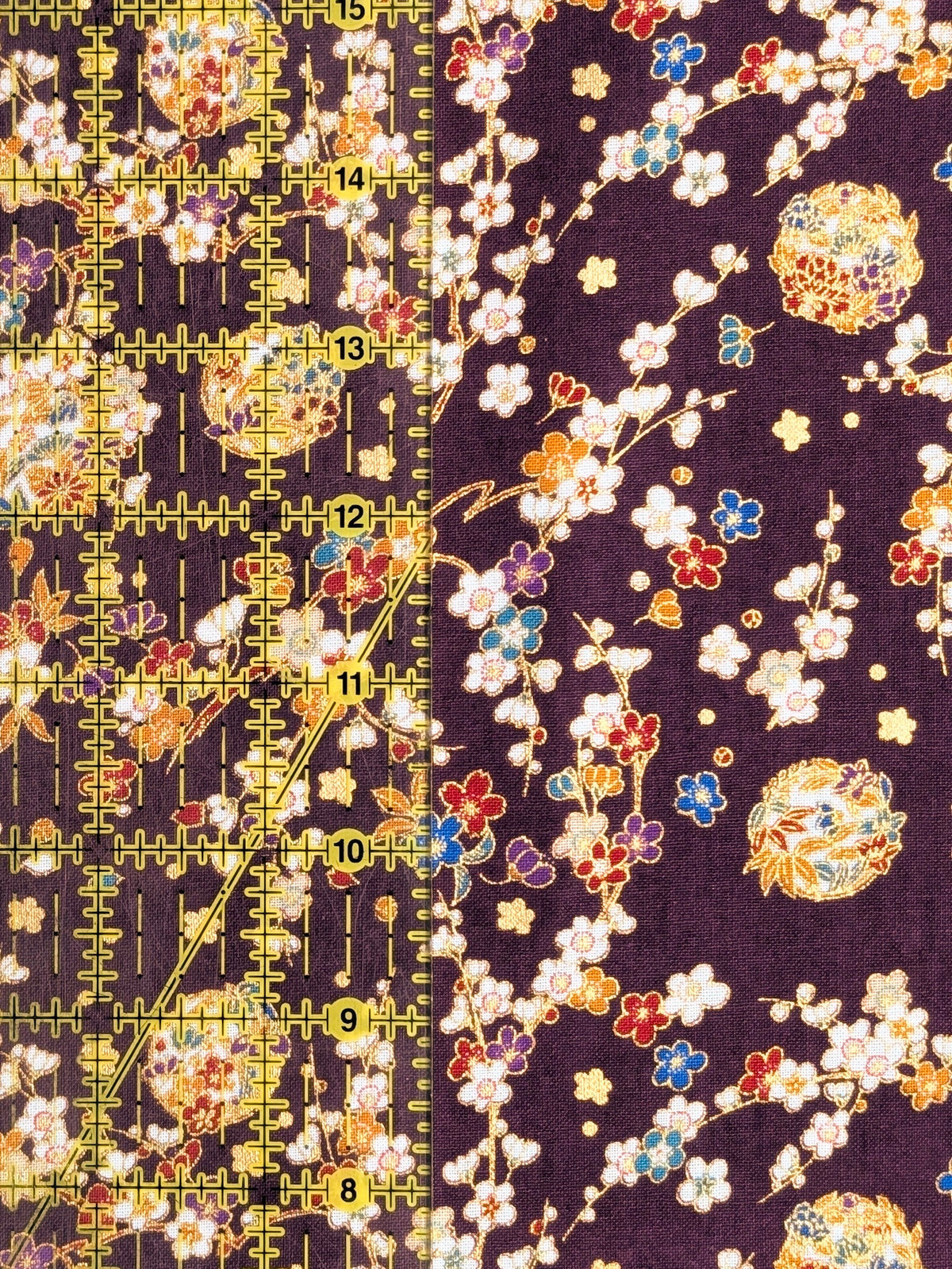 Naka - Metallic Cherry Blossom Circles Cotton Sheeting Fabric - Purple