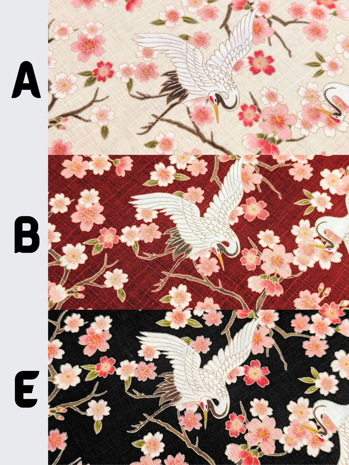 Hishiei - Cranes and Cherry Blossoms Cotton Dobby Fabric - Red