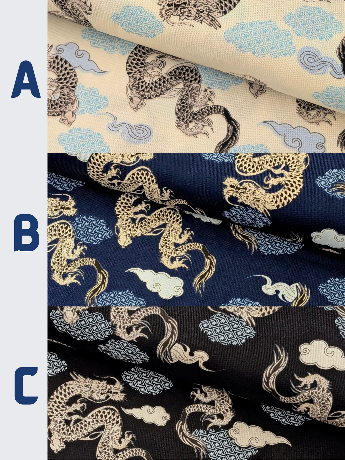 Asano - Japanese Dragon with Patterned Clouds Cotton Sheeting Fabric - Beige