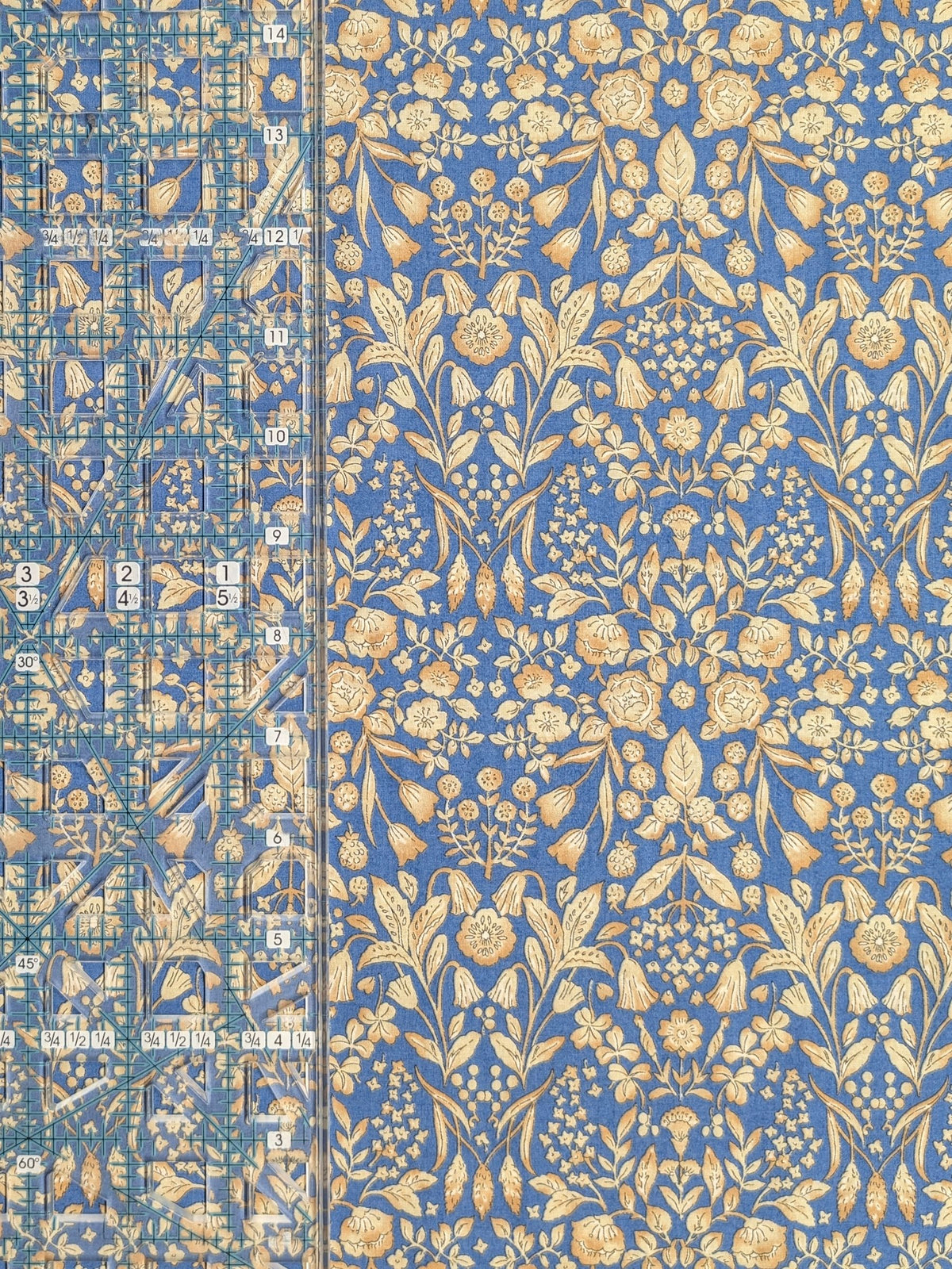 Hokkoh - Mirrored Two-Tone Flowers Cotton Lawn Fabric - Blue & Yellow