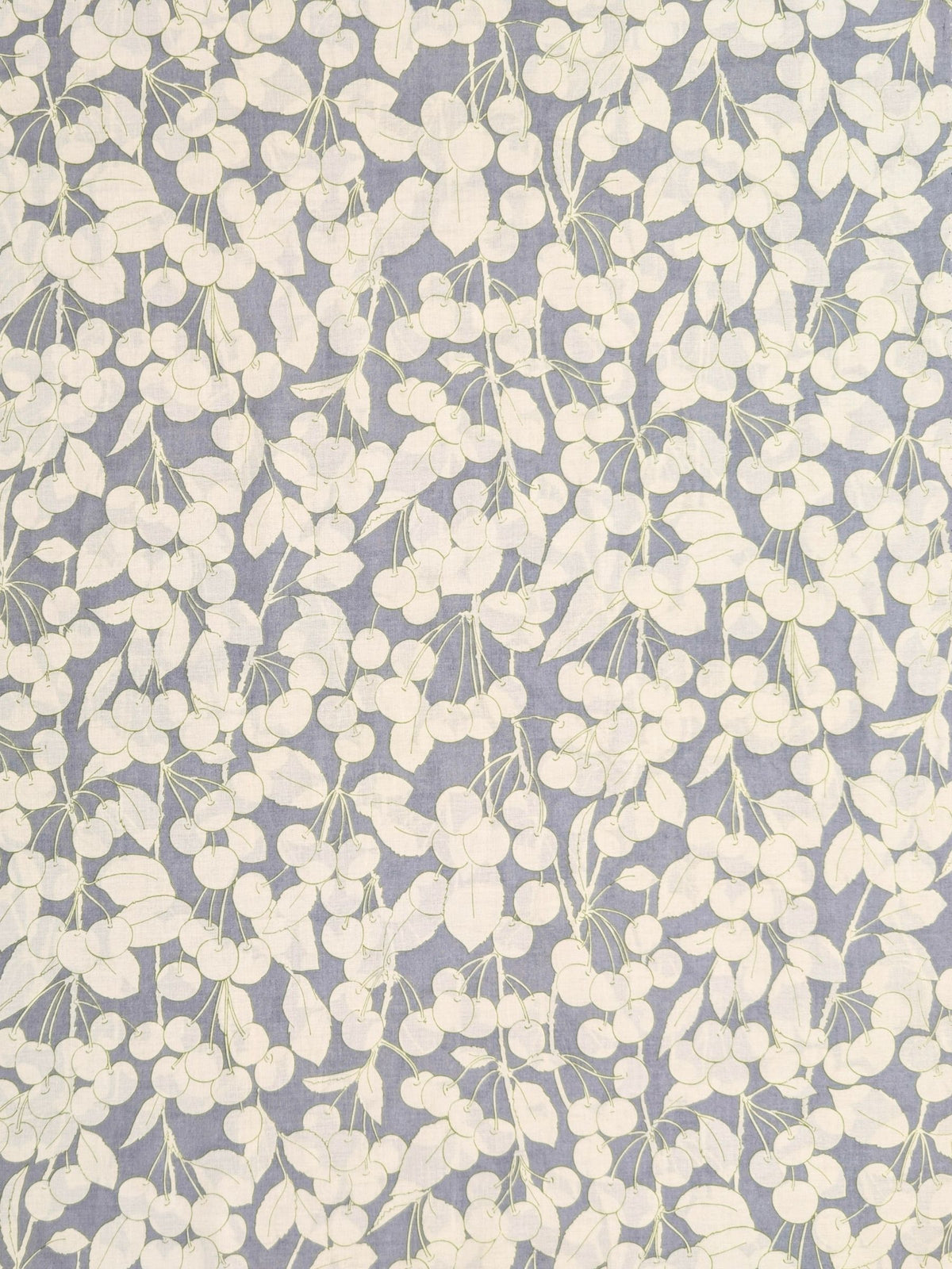 Hokkoh - Two-Tone Cherries Cotton Lawn Fabric - White & Gray REMNANT