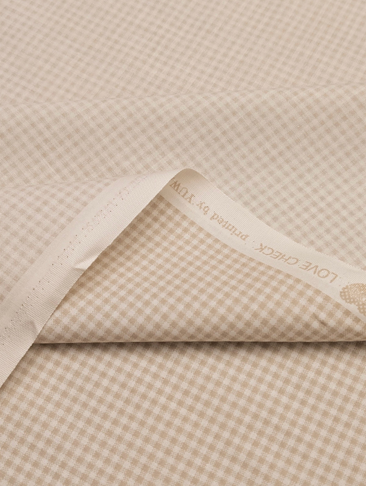Yuwa - Small Scale Printed Gingham Shirting Cotton Fabric - Beige