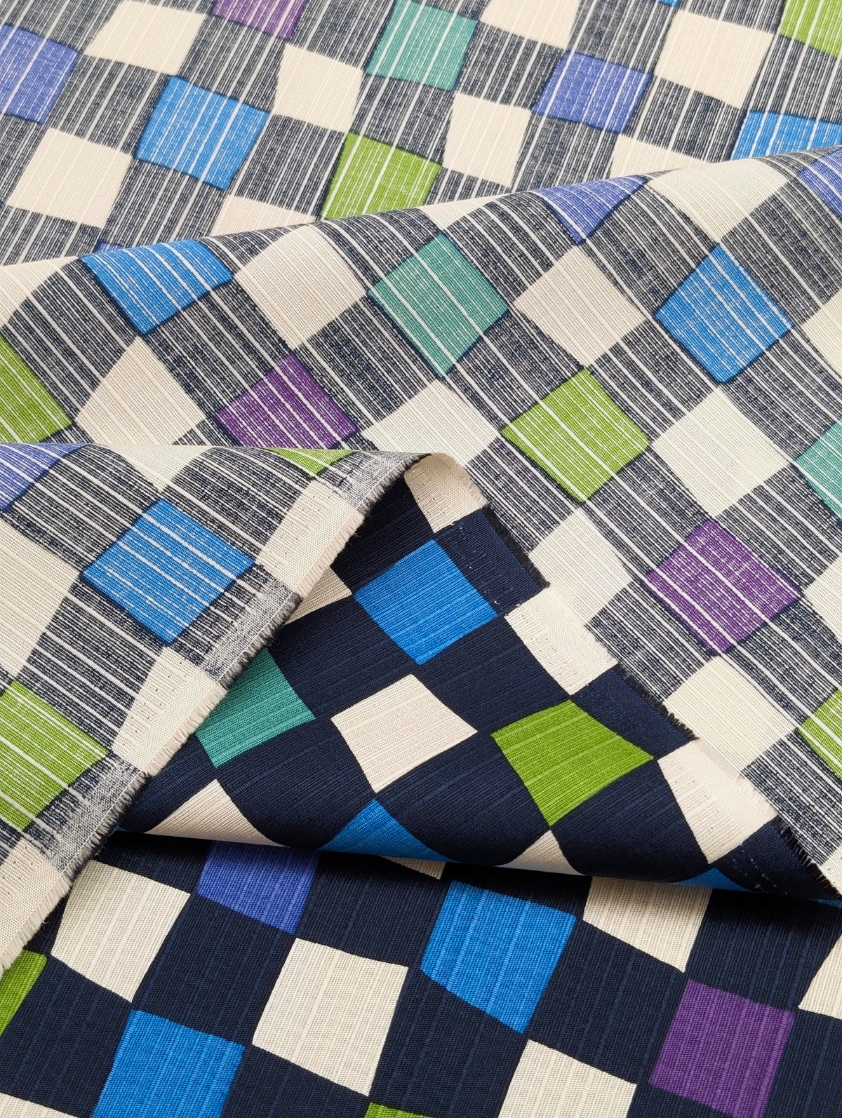 Sevenberry - Checkerboard Cotton Shantung Japanese Fabric - Beige & Blue