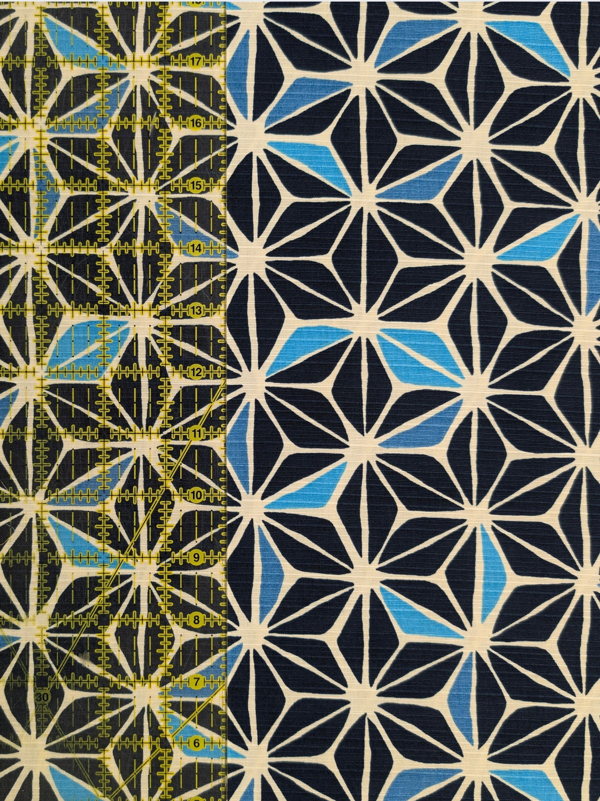 Sevenberry - Asanoha Cotton Shantung Fabric - Beige & Blue