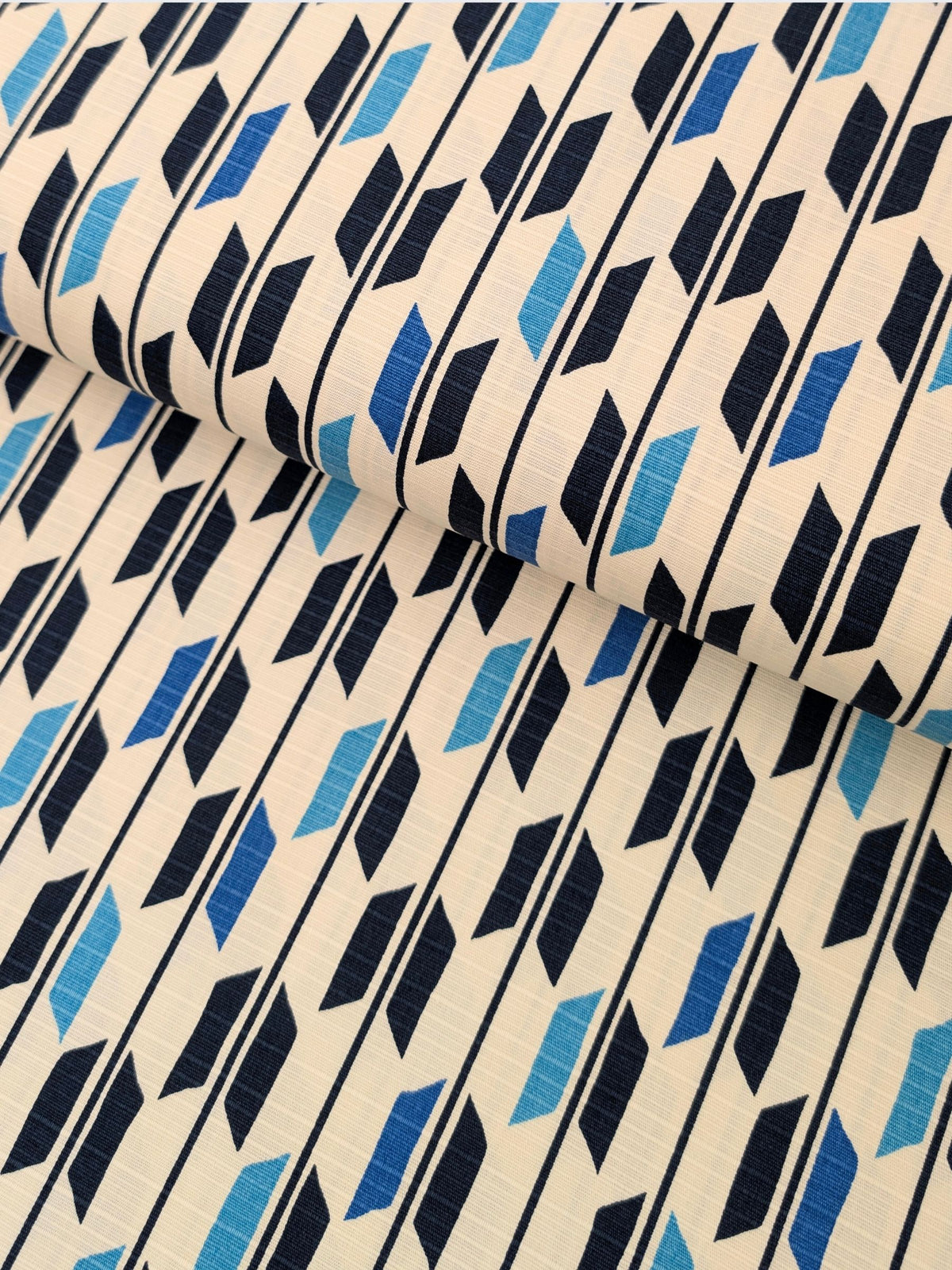 Sevenberry - Arrow Cotton Shantung Fabric - White & Blue