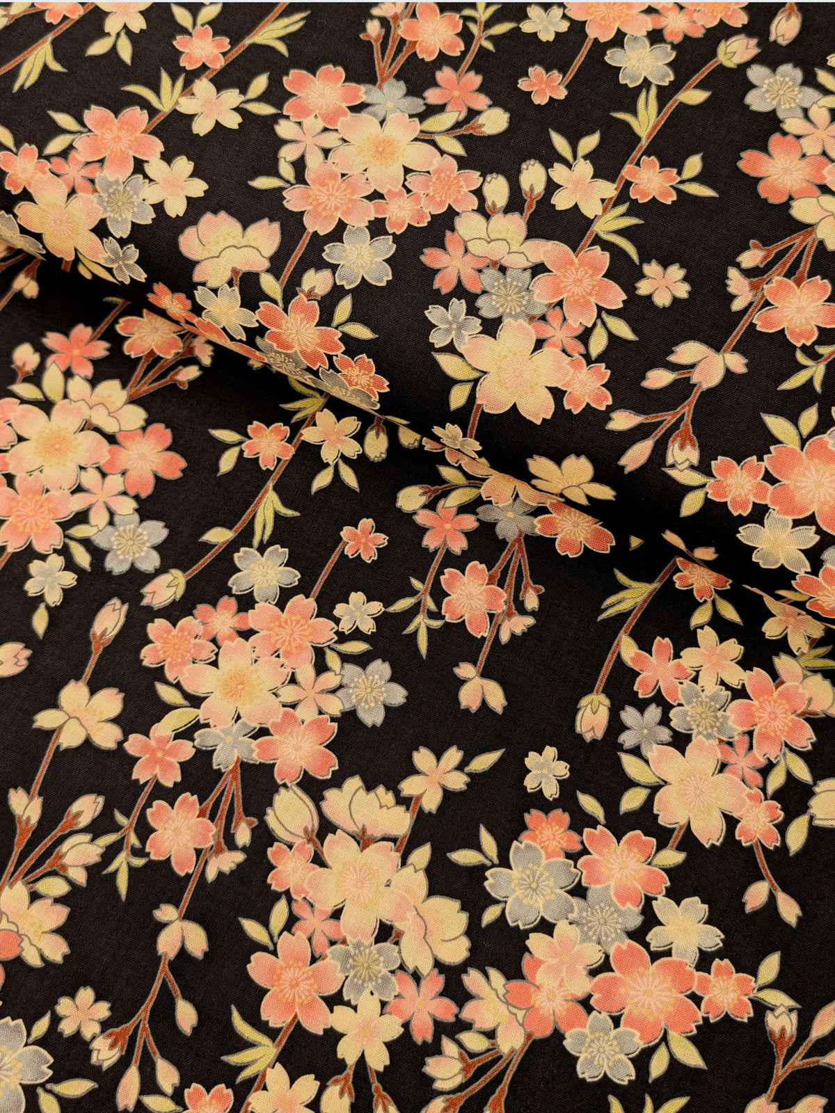 Sevenberry - Sepia Cherry Blossoms Cotton Shirting Fabric - Black