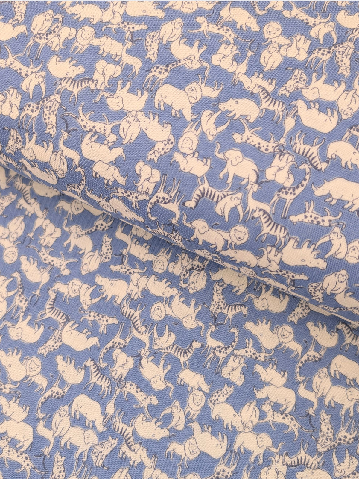 Sevenberry - Tiny African Animals Cotton Double Gauze Fabric - Blue