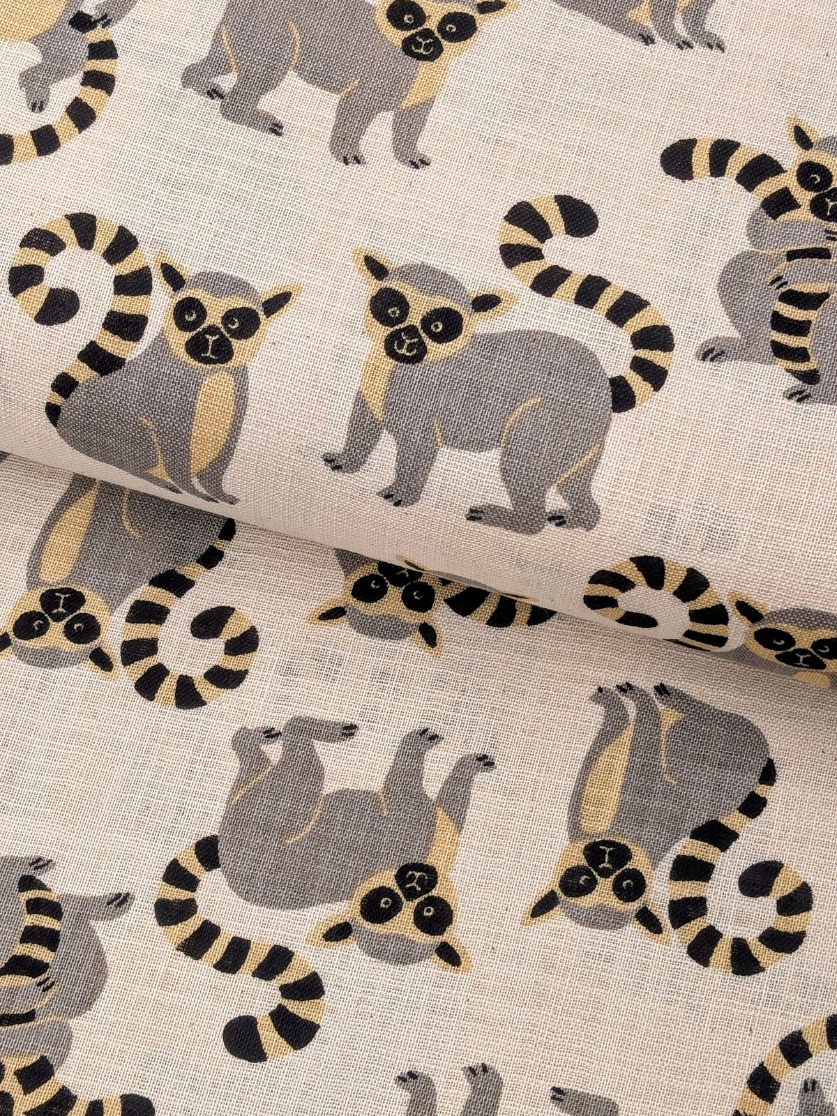 Sevenberry - Leaping Lemurs Cotton Rustic Weave - Off-White