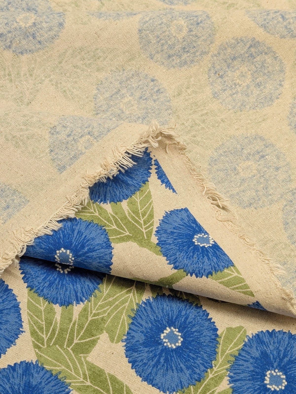 Sevenberry - Tyrolean Daisies Light Cotton Linen Canvas Fabric - Blue & Natural