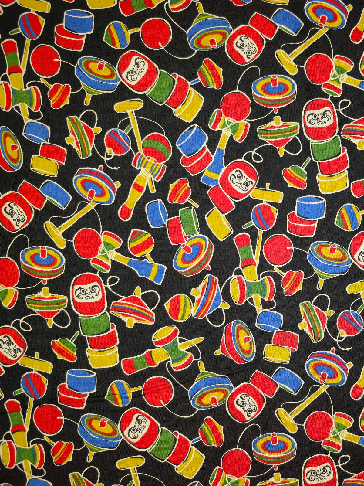 Sevenberry - Daruma Toy Box Block Print Cotton Shirting Fabric - Black