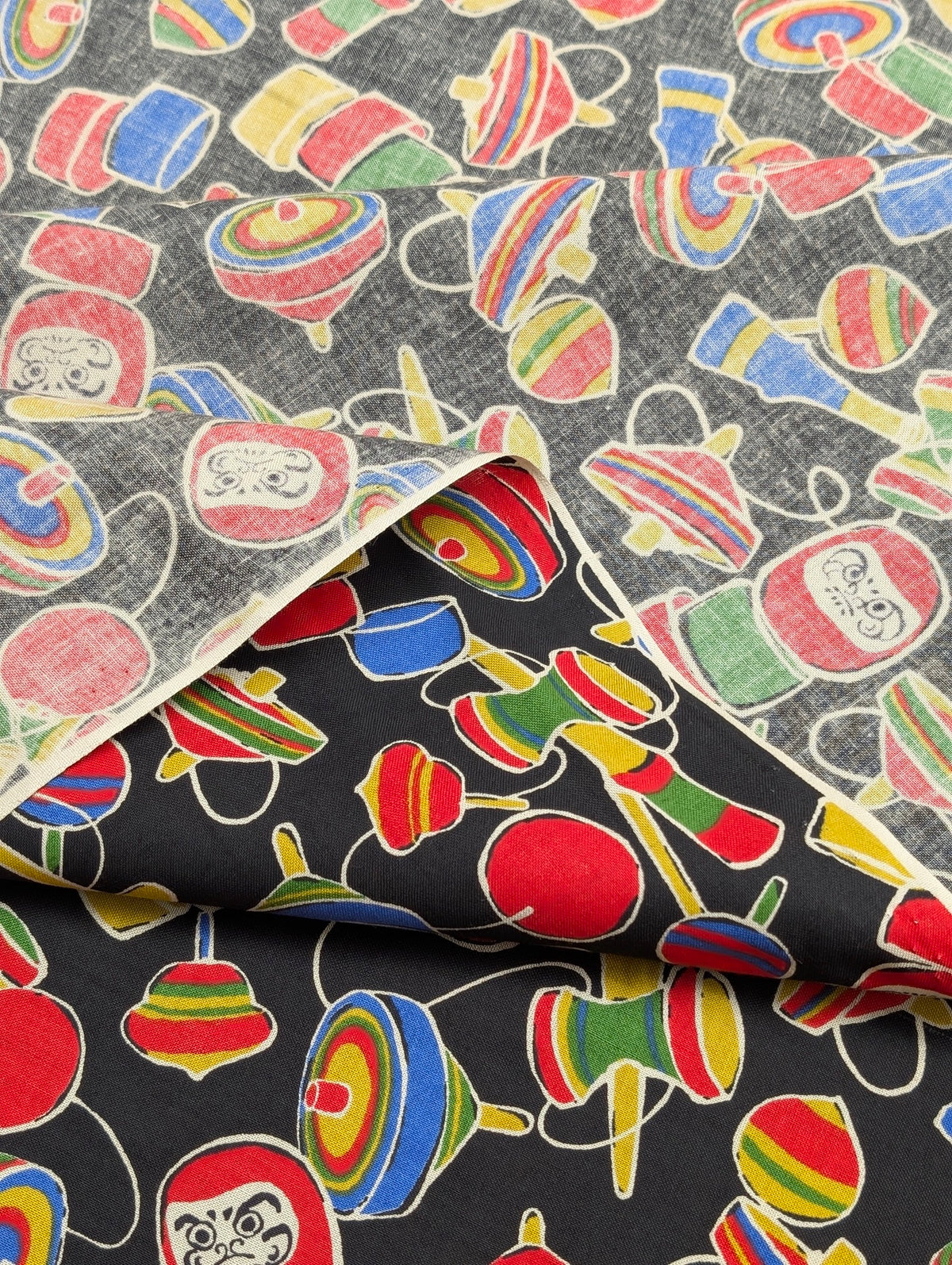 Sevenberry - Daruma Toy Box Block Print Cotton Shirting Fabric - Black