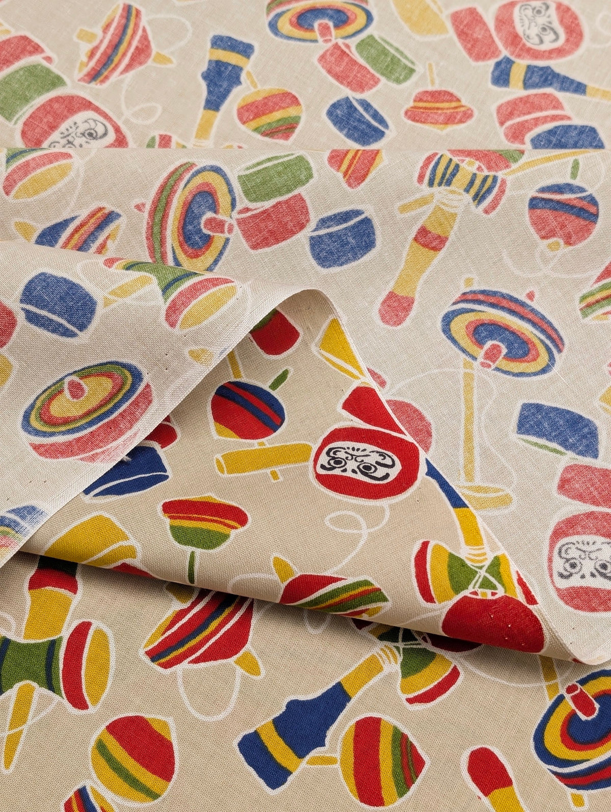 Sevenberry - Daruma Toy Box Block Print Cotton Shirting Fabric - Beige