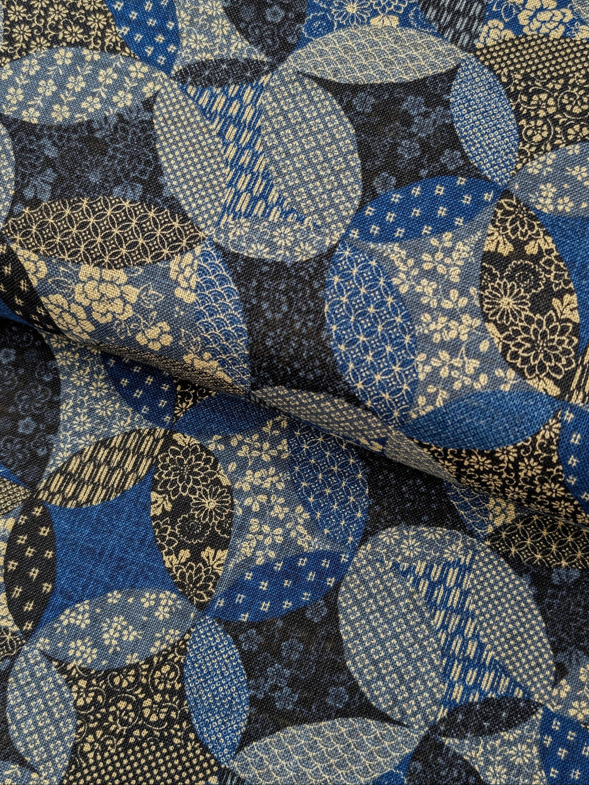 Sevenberry - Patchwork Shippo Rustic Weave Cotton Fabric - Medium Blue