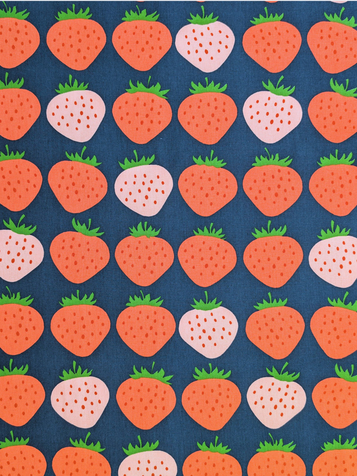 Asano - Big Strawberries Cotton Oxford Canvas Fabric - Navy & Pink REMNANT