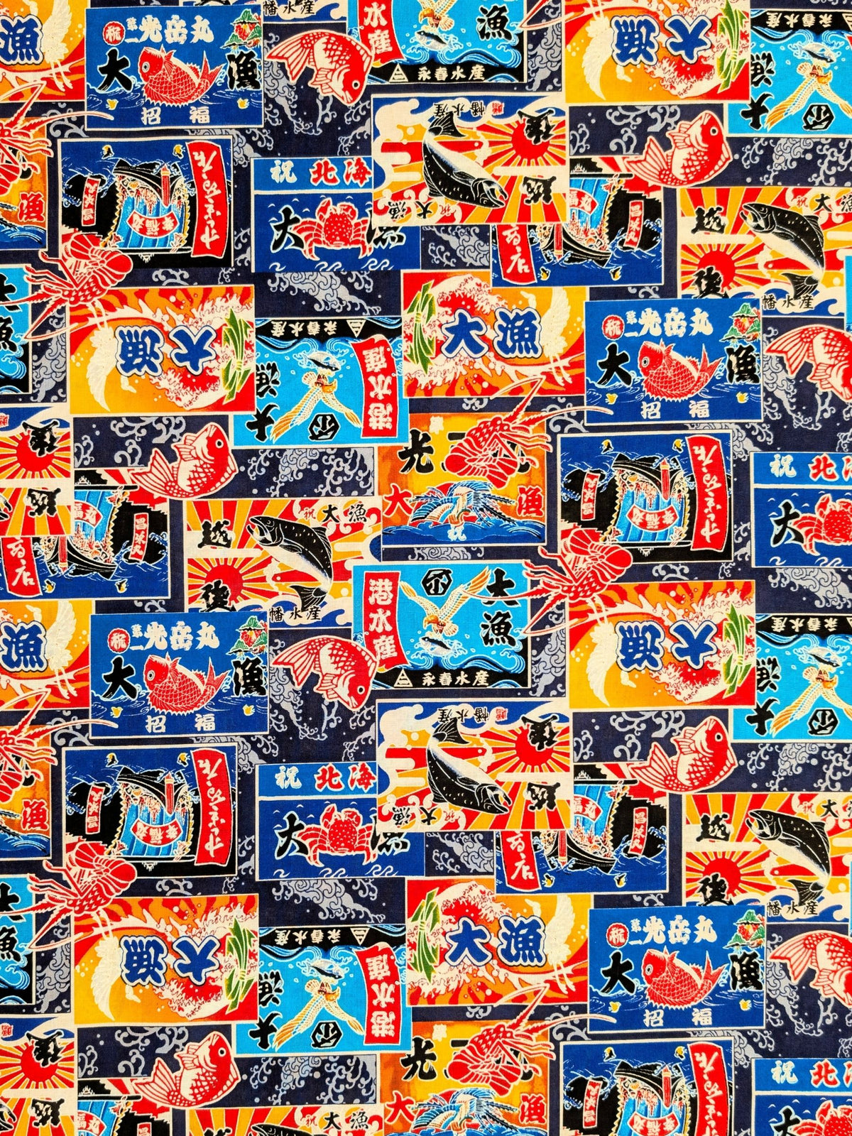 Asano - Fisherman's Flag Collage Cotton Sheeting Fabric - Blue