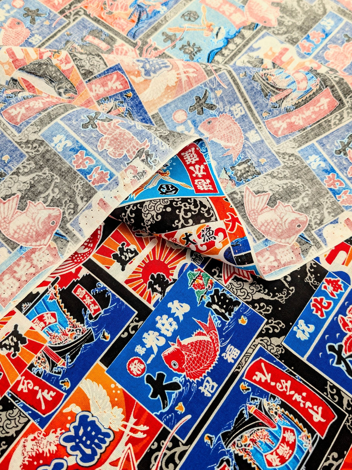 Asano - Fisherman's Flag Collage Cotton Sheeting Fabric - Black