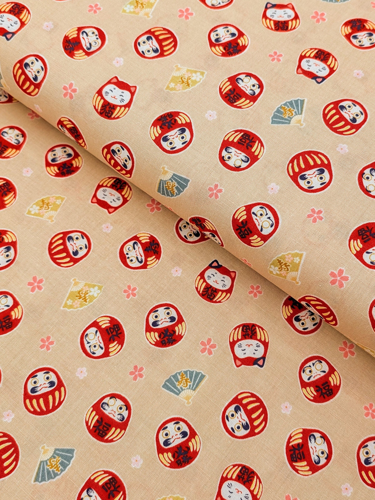 Cosmo - Sakura and Daruma Cotton Sheeting Fabric - Beige