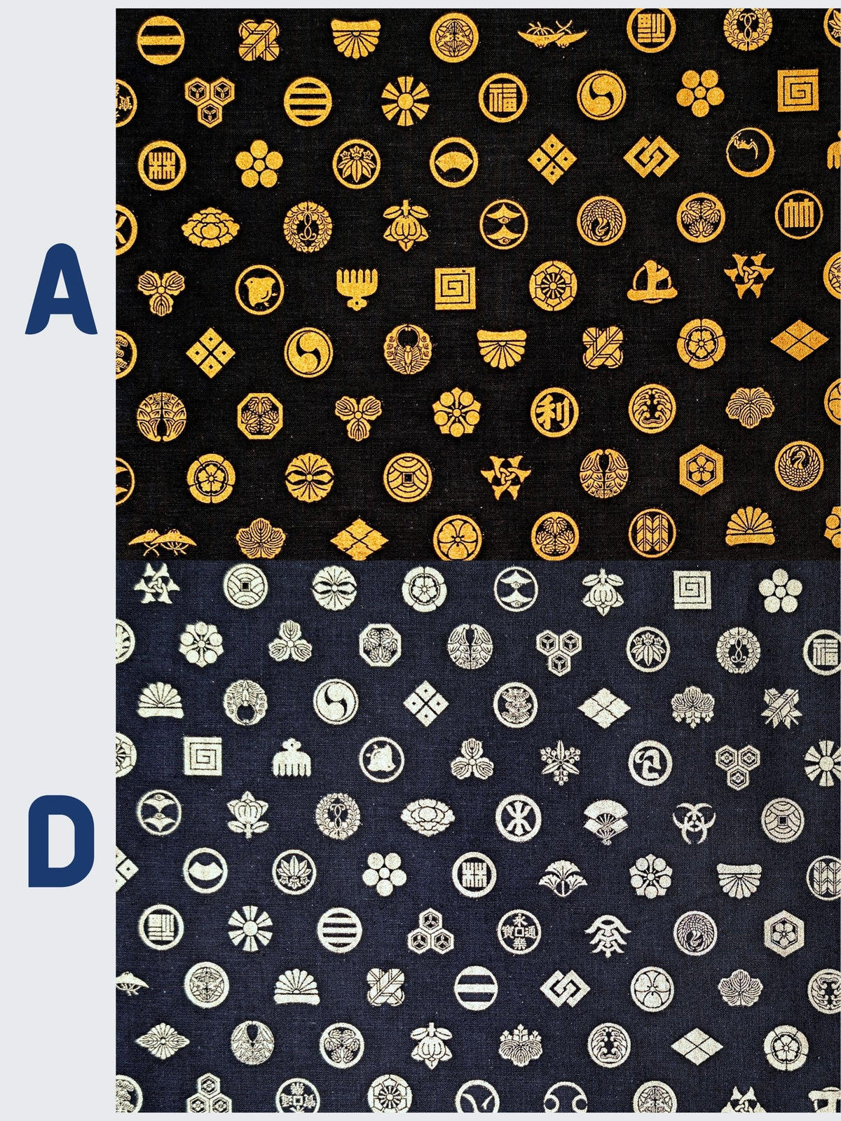 Cosmo - Silver Japanese Crests Cotton Sheeting Fabric - Blue & Silver