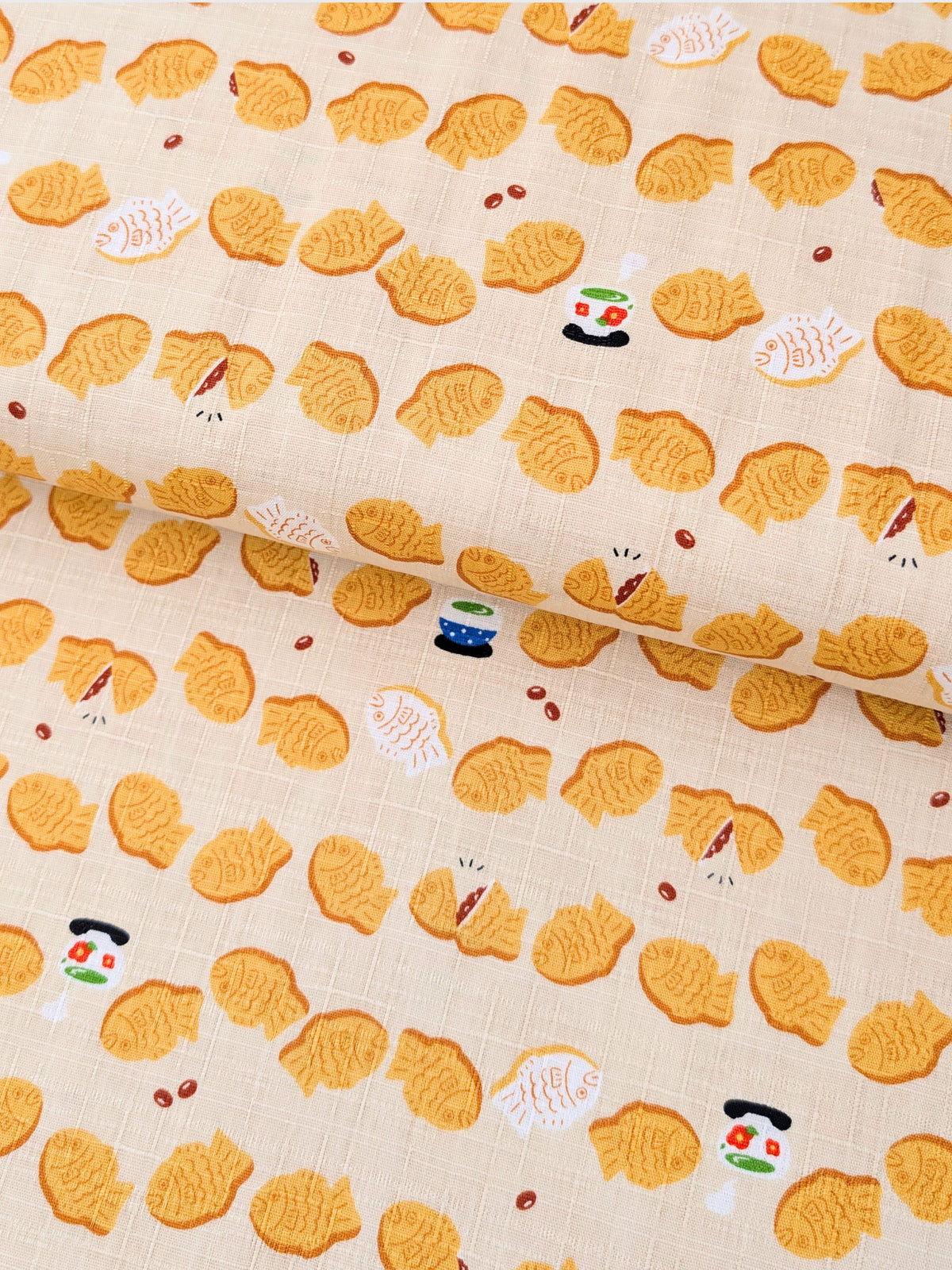 Cosmo - Taiyaki Tea Time Cotton Dobby Fabric - Beige