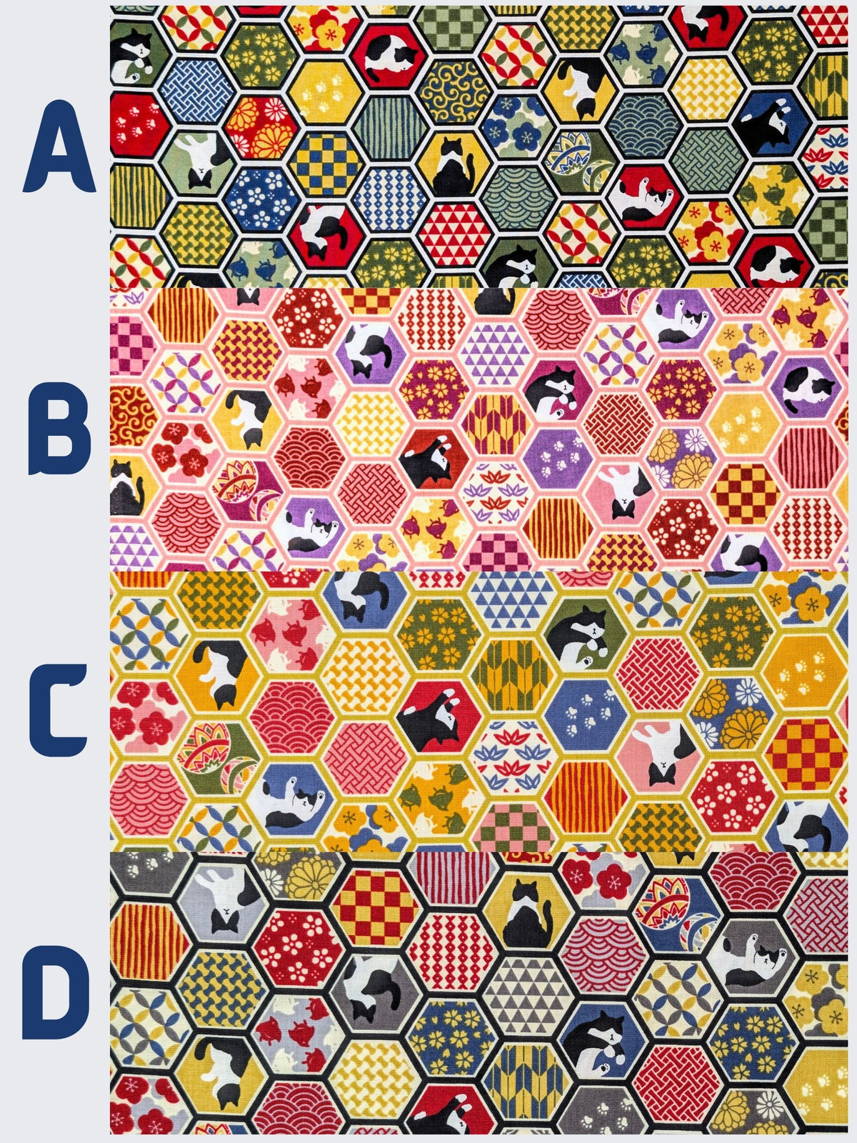 Cosmo - Hexigon Boro Cats Cotton Sheeting Fabric - Gray