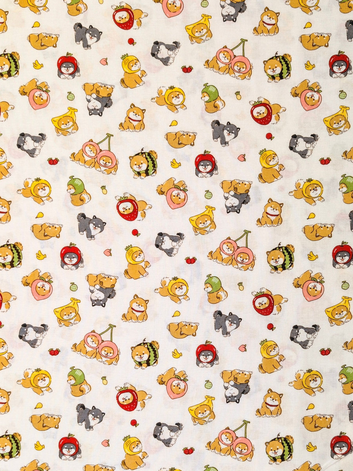 Cosmo - Fruity Shibas Cotton Sheeting Fabric - White