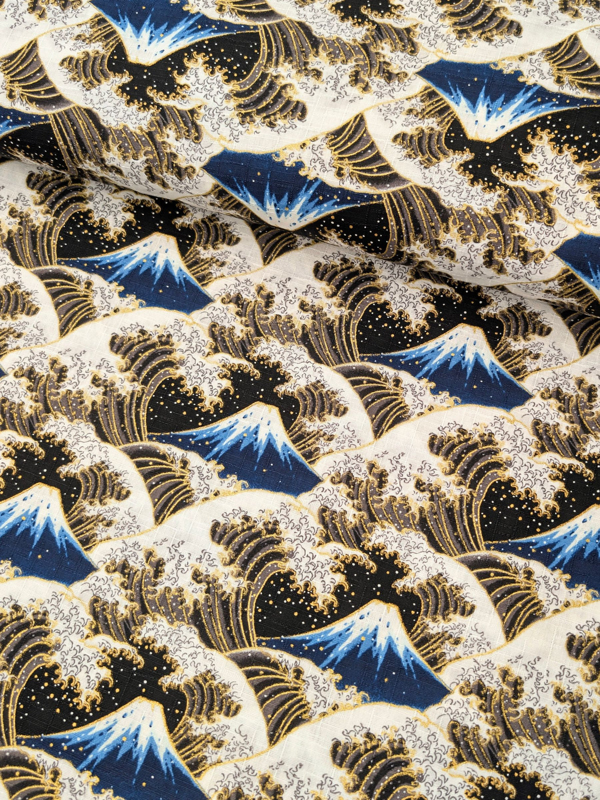 Cosmo - Golden Ocean Mountain Cotton Dobby Fabric - Navy & Black