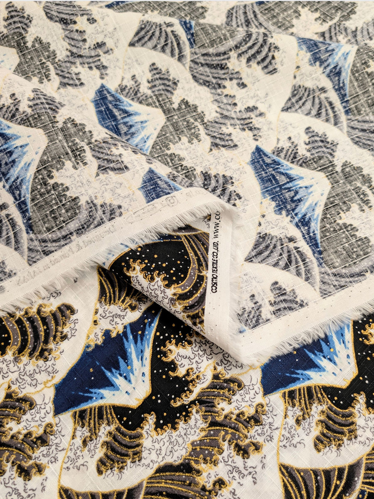Cosmo - Golden Ocean Mountain Cotton Dobby Fabric - Navy & Black
