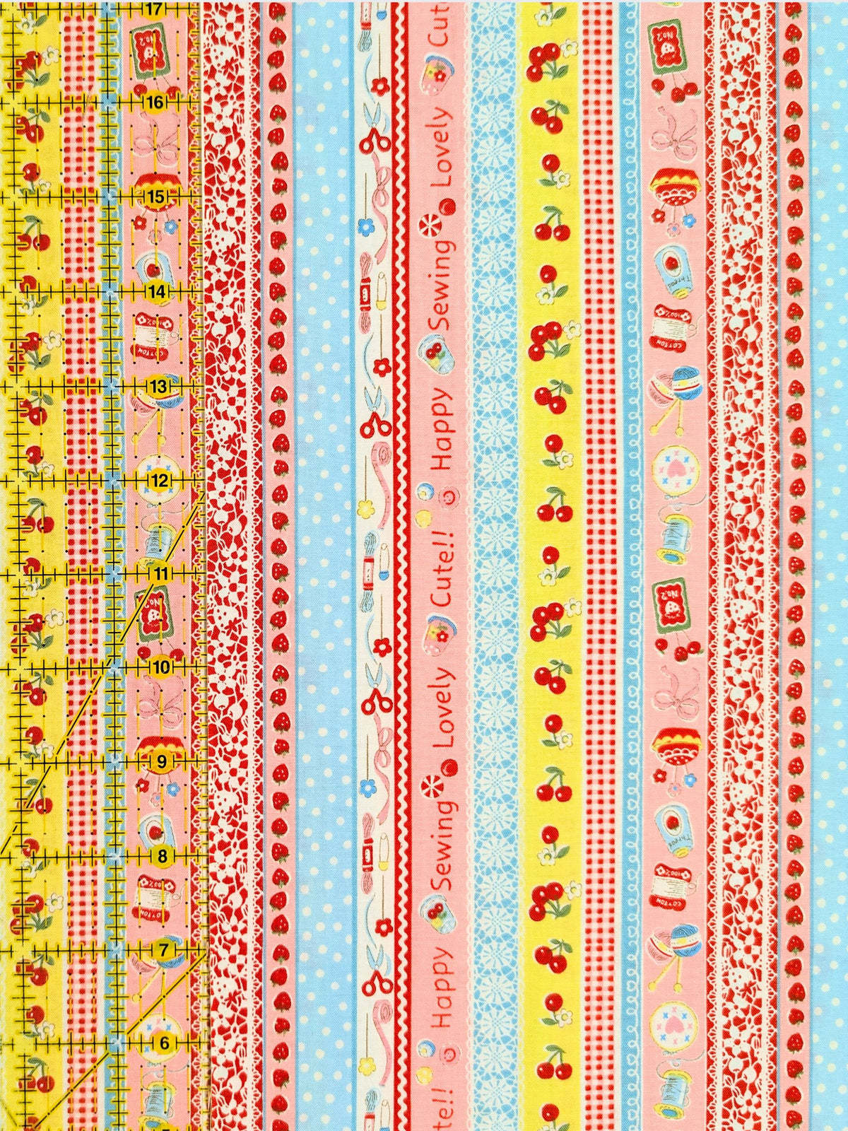 Yuwa - Cute Crafting Stripes Cotton Sheeting Fabric - Pink & Blue