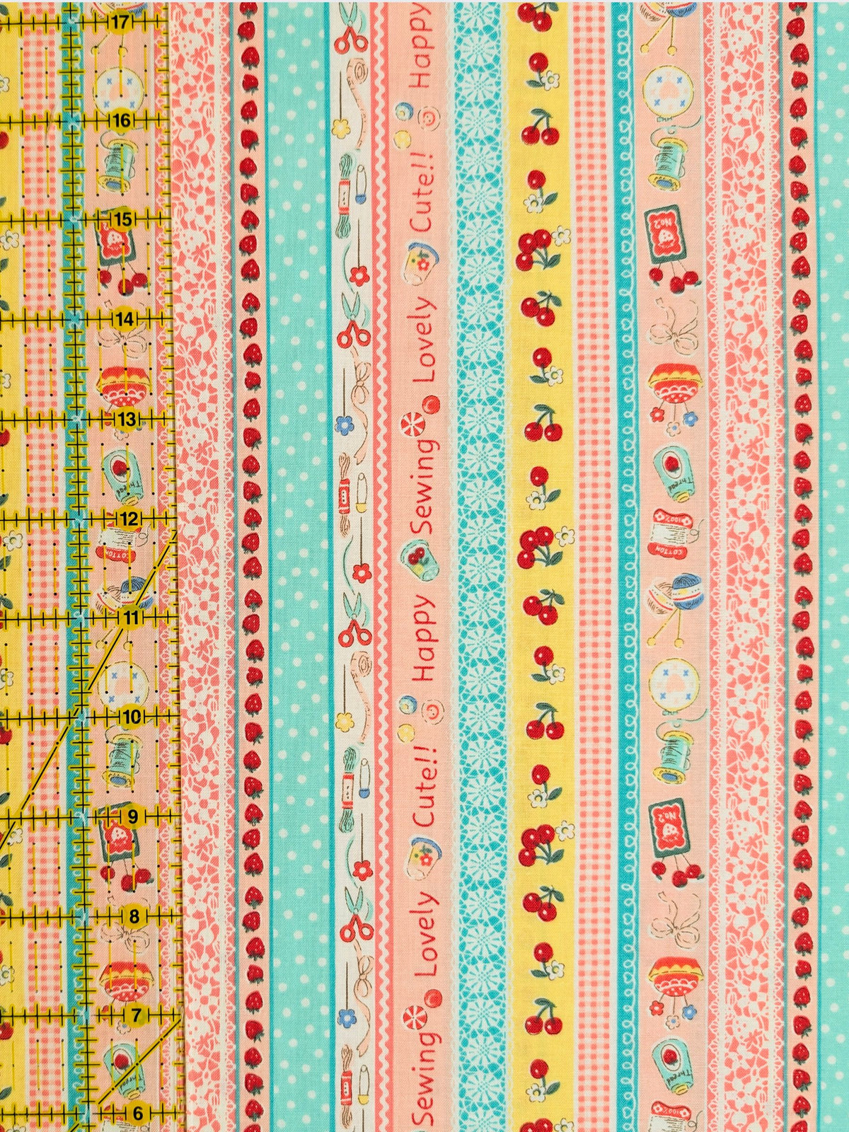 Yuwa - Cute Crafting Stripes Cotton Sheeting Fabric - Pink & Teal