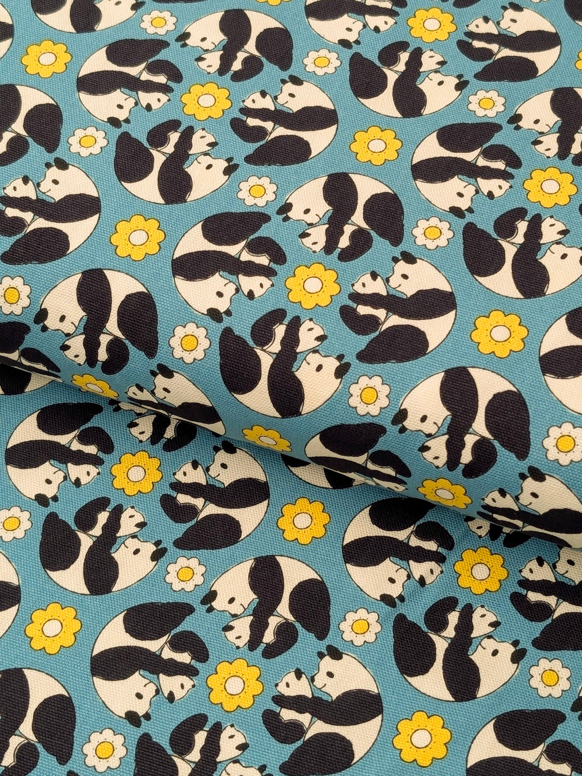 Yuwa - Kaleidoscope Pandas Oxford Cotton Fabric - Teal