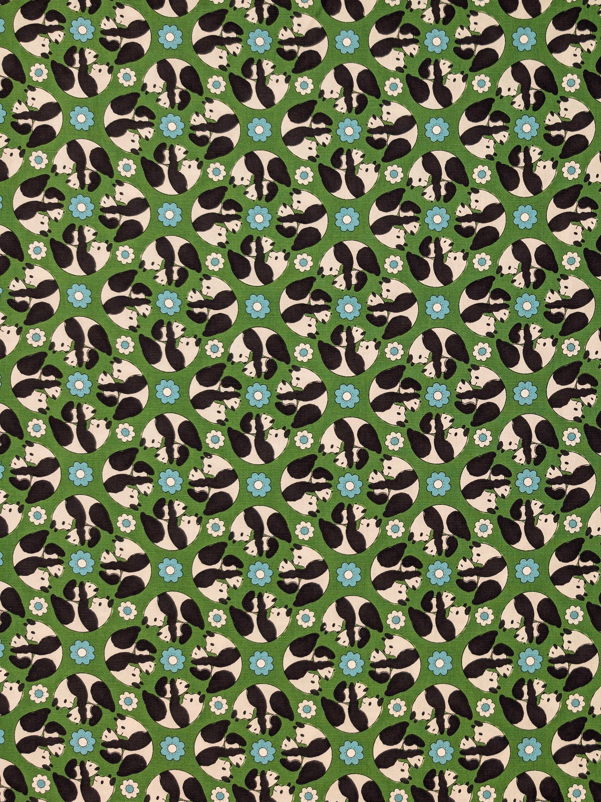 Yuwa - Kaleidoscope Pandas Oxford Cotton Fabric - Green