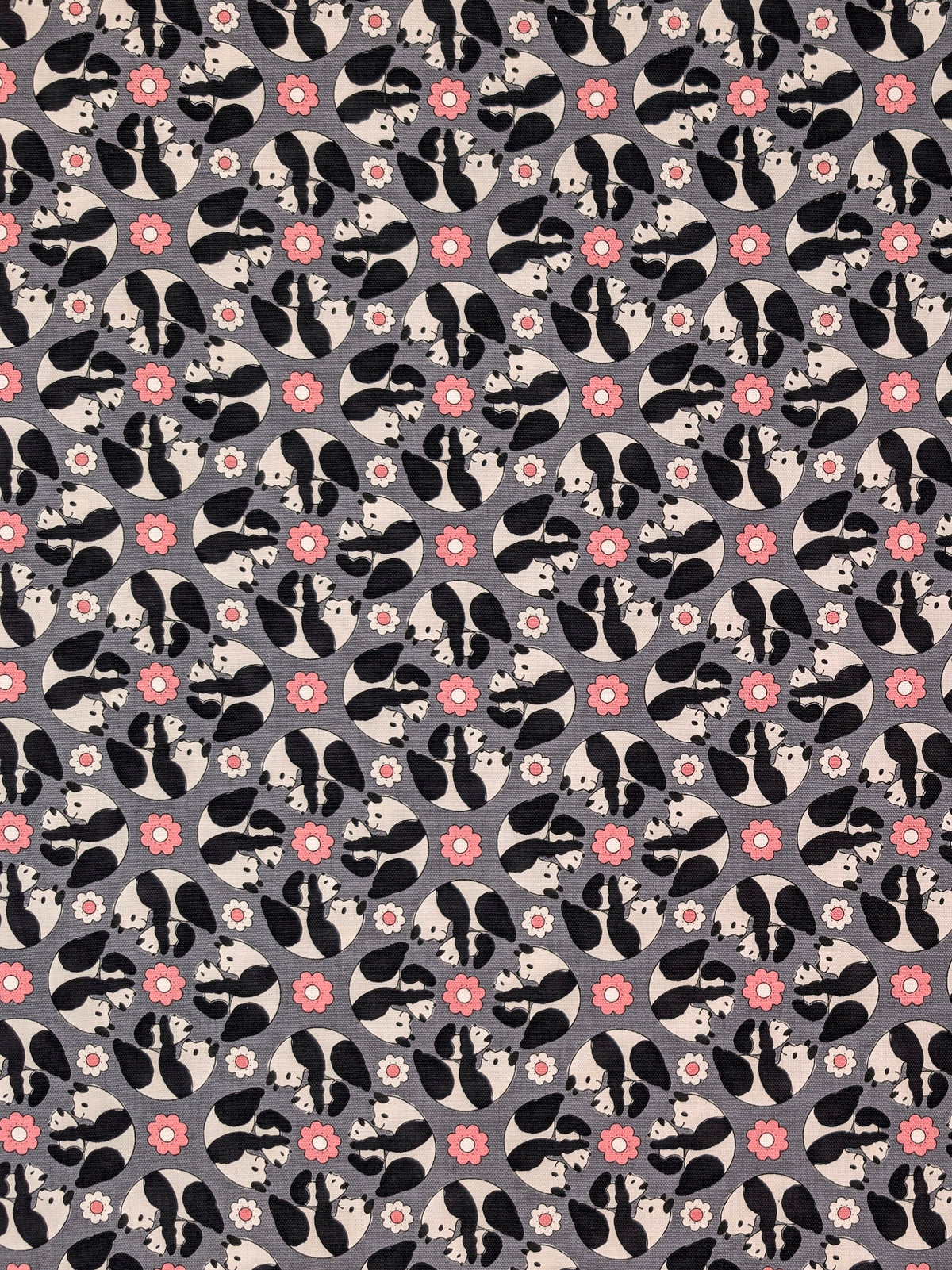 Yuwa - Kaleidoscope Pandas Oxford Cotton Fabric - Gray
