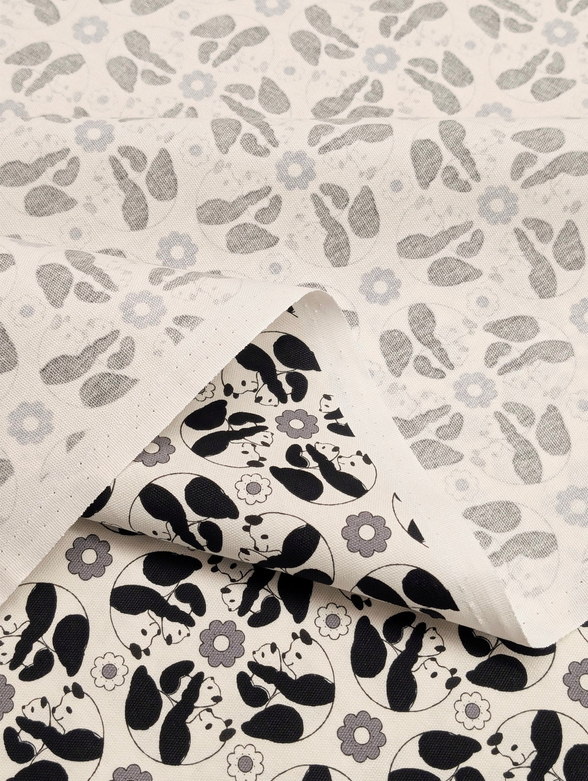 Yuwa - Kaleidoscope Pandas Oxford Cotton Fabric - White