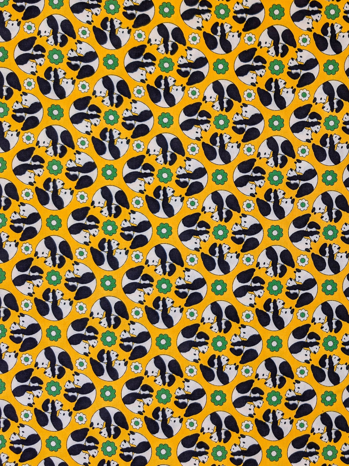 Yuwa - Kaleidoscope Pandas Oxford Cotton Fabric - Yellow