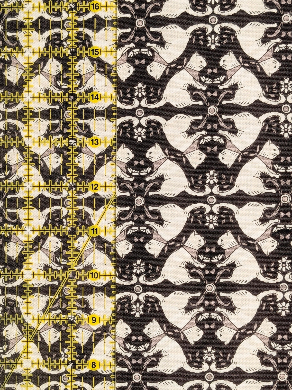Yuwa - Kaleidoscope Cats Oxford Cotton Fabric - Black