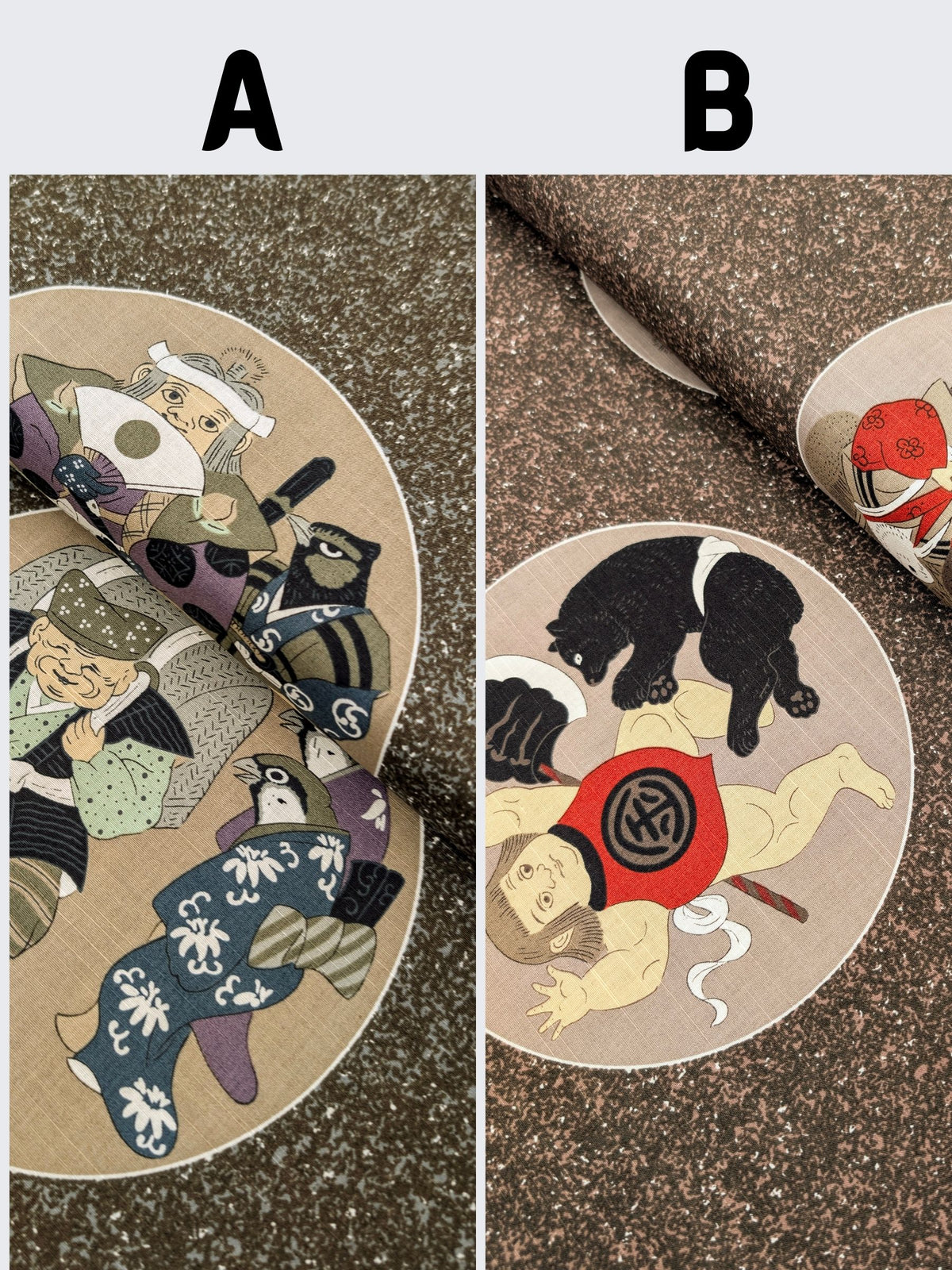 Craft-P - Edo Period Characters Cotton Rustic Weave Fabric - Green & Brown