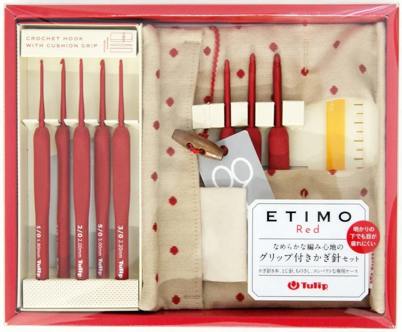 Tulip - "Etimo" Red Cushion Grip Crochet Hooks Set