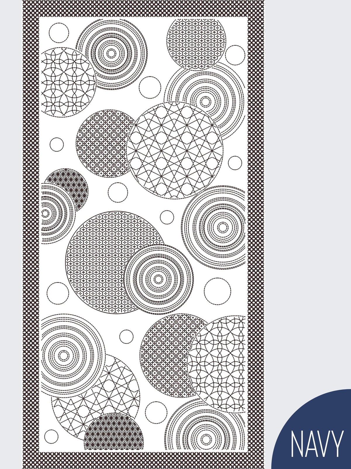 Orimono Imports - Circle Sampler Sashiko Washout Fabric Panel - Navy