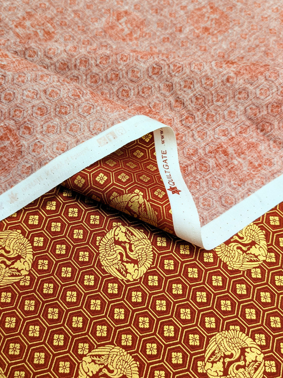 QuiltGate - Golden Cranes and Kikko Cotton Fabric - Red