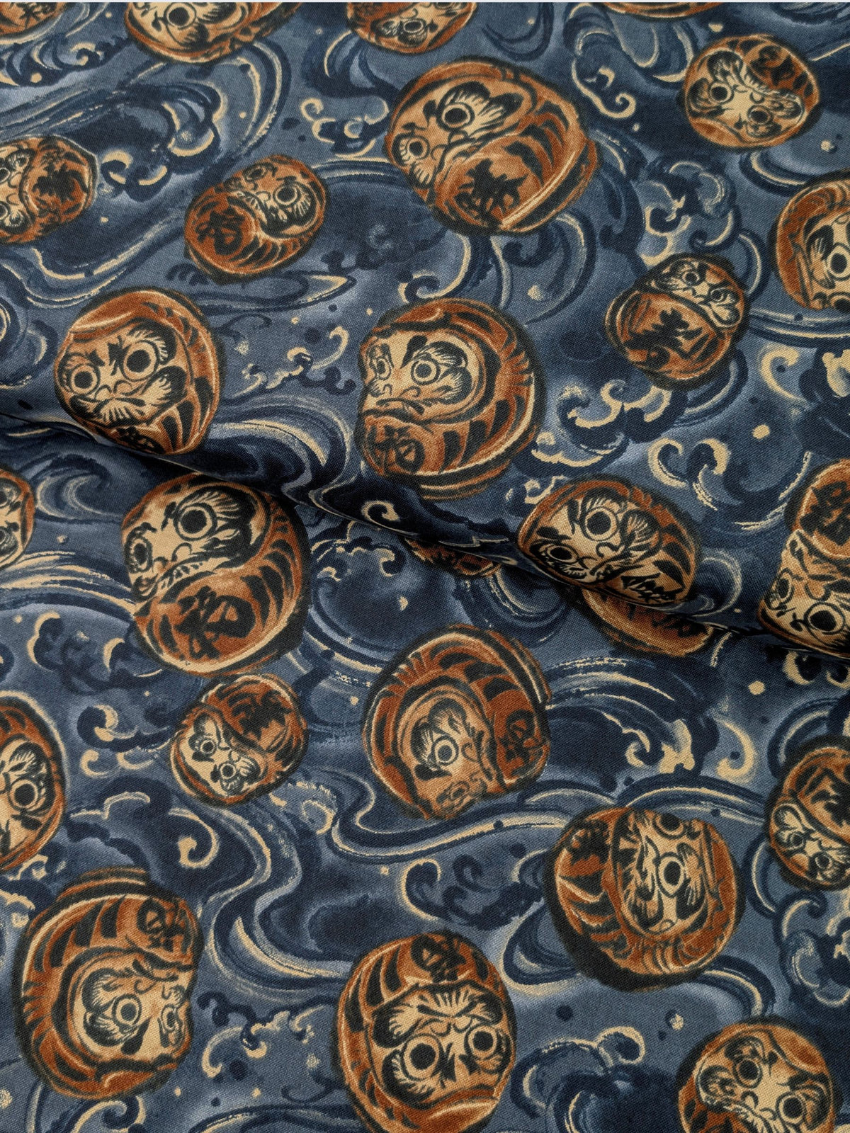 QuiltGate - Brushed Daruma & Waves Cotton Sheeting Fabric - Medium Blue