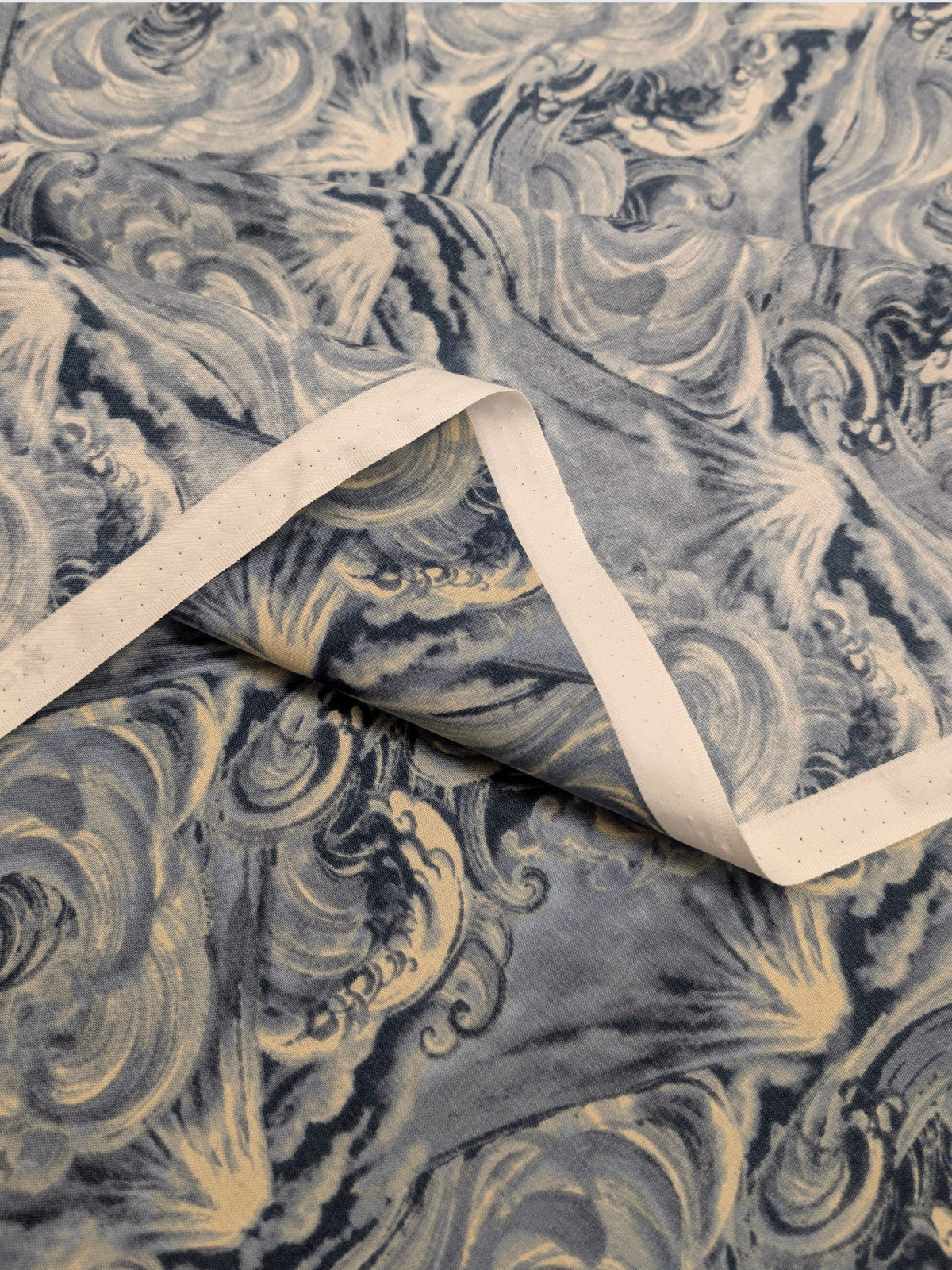 QuiltGate - Cloudy Brushed Ocean Mountains Cotton Sheeting Fabric - Medium Blue